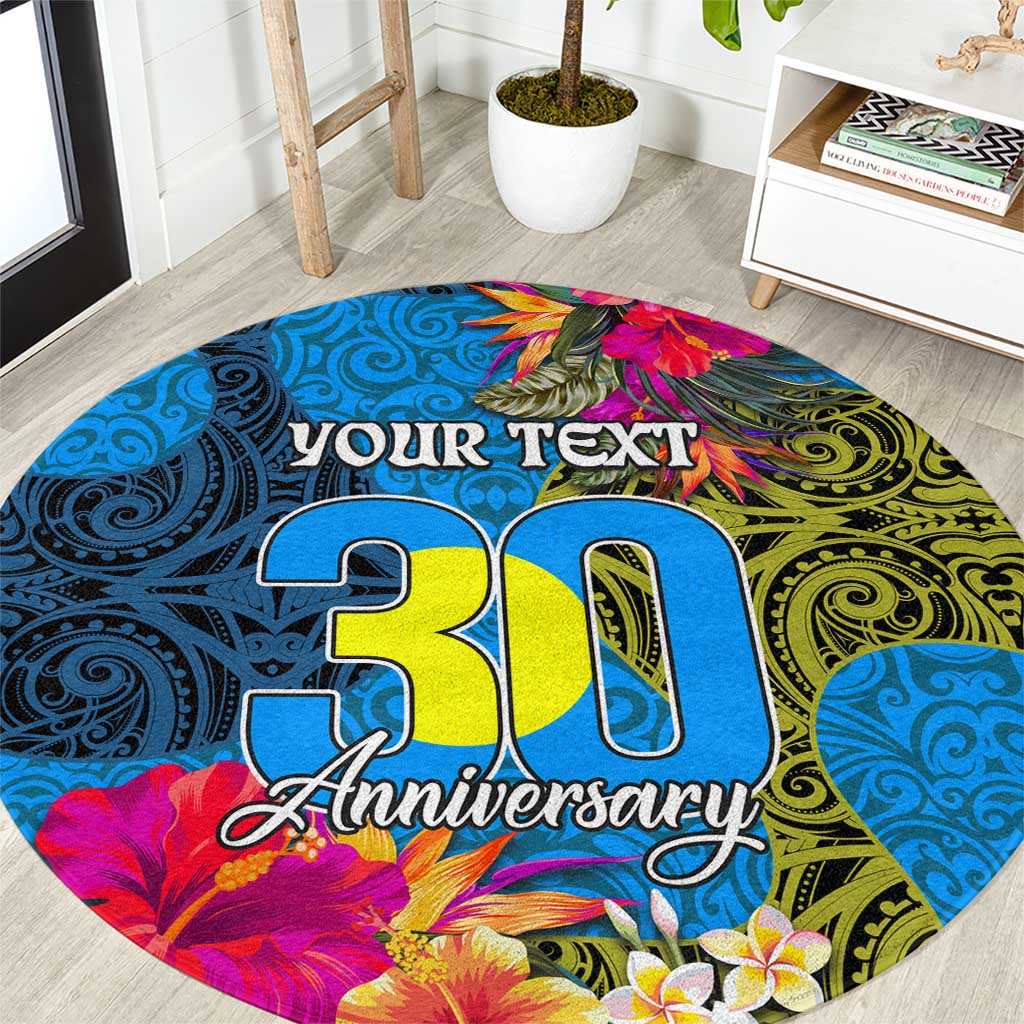 Personalised Palau Independence Day Round Carpet 1st October 30th Anniversary Polynesian Jungle Flower