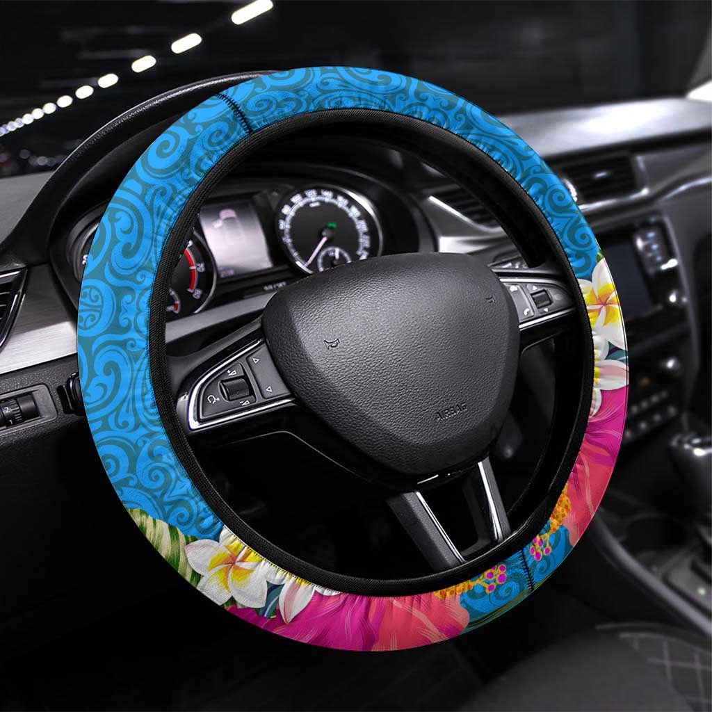 Palau Independence Day Steering Wheel Cover 1st October 30th Anniversary Polynesian Jungle Flower