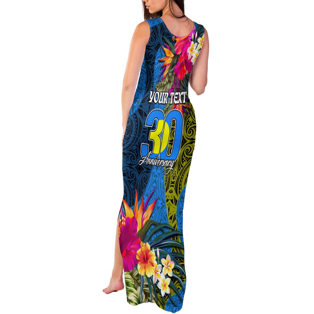 Personalised Palau Independence Day Tank Maxi Dress 1st October 30th Anniversary Polynesian Jungle Flower