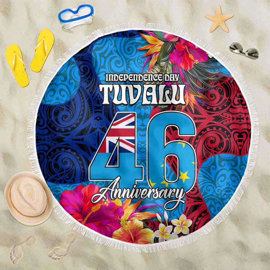 Tuvalu Independence Day Beach Blanket 1st October 46th Anniversary Polynesian Jungle Flower LT03 One Size 150cm Blue - Polynesian Pride
