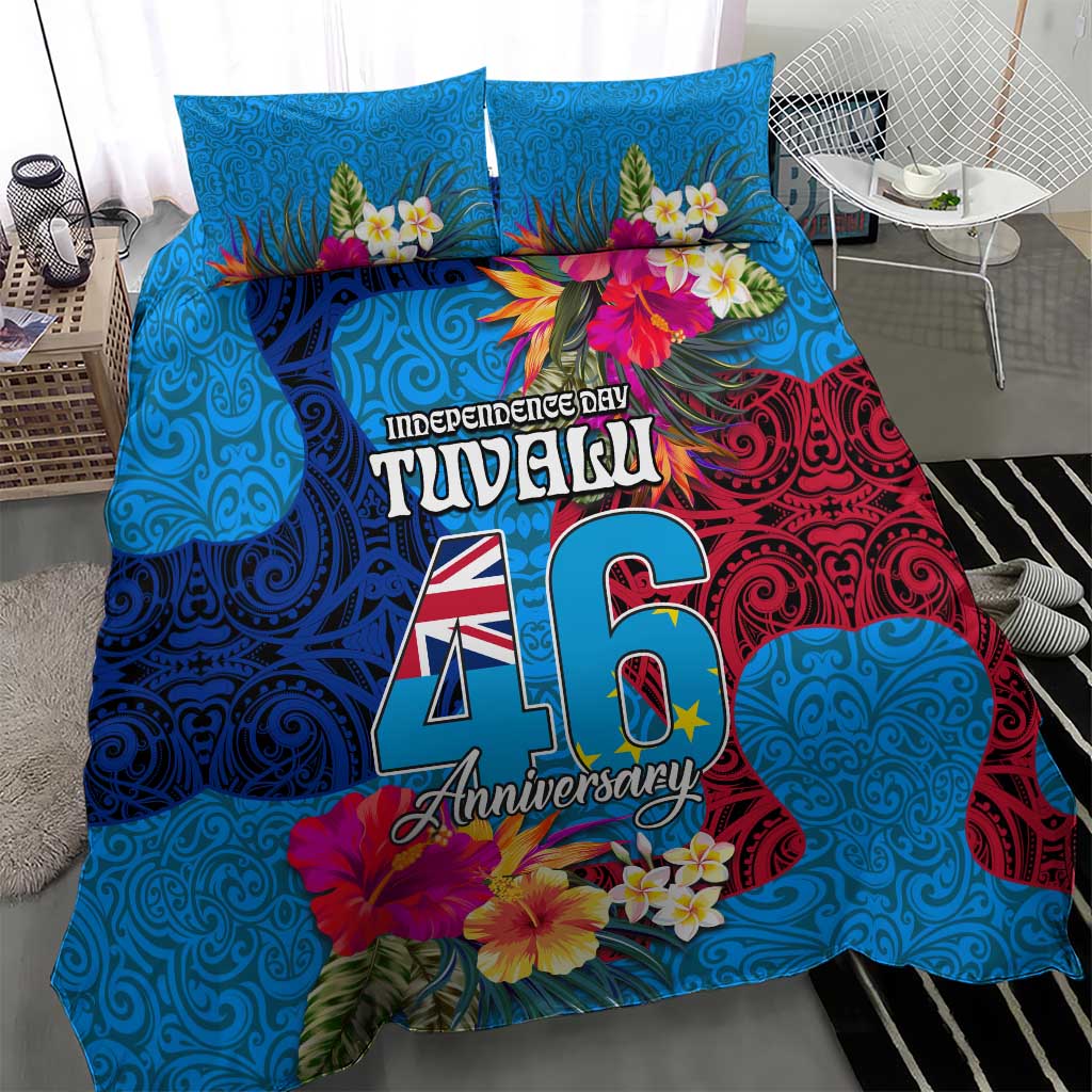 Tuvalu Independence Day Bedding Set 1st October 46th Anniversary Polynesian Jungle Flower