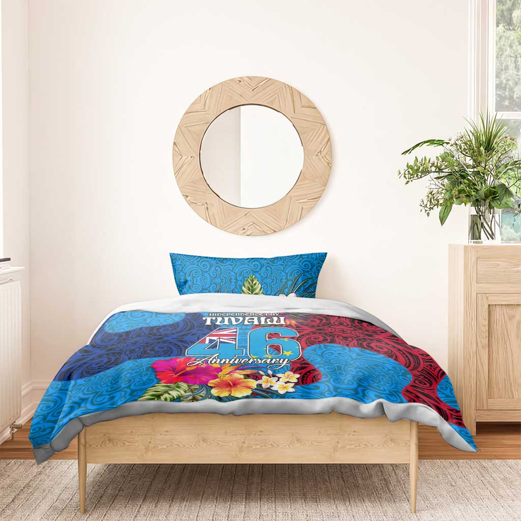 Tuvalu Independence Day Bedding Set 1st October 46th Anniversary Polynesian Jungle Flower