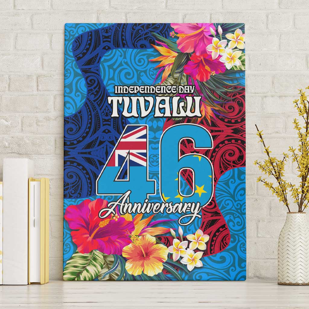 Tuvalu Independence Day Canvas Wall Art 1st October 46th Anniversary Polynesian Jungle Flower LT03 Without Frame Blue - Polynesian Pride