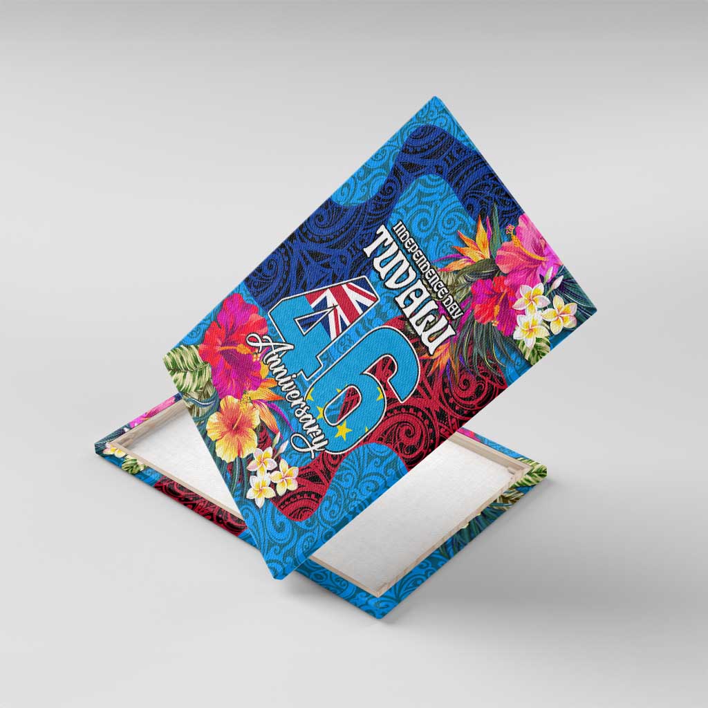 Tuvalu Independence Day Canvas Wall Art 1st October 46th Anniversary Polynesian Jungle Flower LT03 With Frame Blue - Polynesian Pride