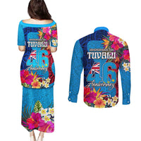 Tuvalu Independence Day Couples Matching Puletasi and Long Sleeve Button Shirt 1st October 46th Anniversary Polynesian Jungle Flower LT03 - Polynesian Pride