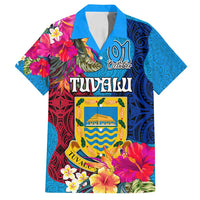 Tuvalu Independence Day Family Matching Long Sleeve Bodycon Dress and Hawaiian Shirt 1st October 46th Anniversary Polynesian Jungle Flower