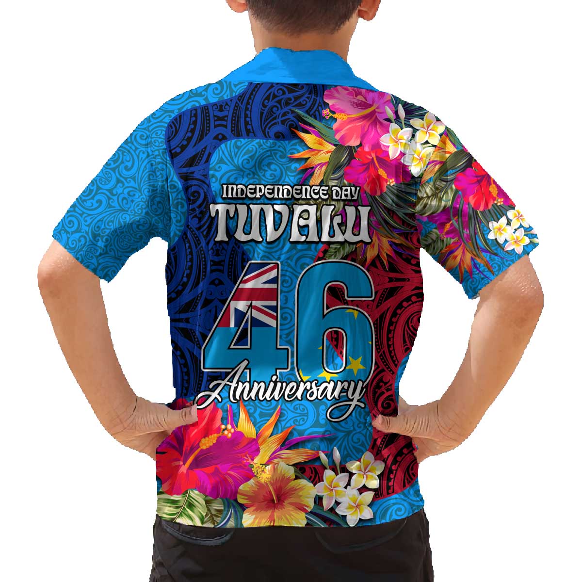Tuvalu Independence Day Family Matching Off The Shoulder Long Sleeve Dress and Hawaiian Shirt 1st October 46th Anniversary Polynesian Jungle Flower LT03 - Polynesian Pride