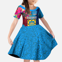 Tuvalu Independence Day Family Matching Short Sleeve Bodycon Dress and Hawaiian Shirt 1st October 46th Anniversary Polynesian Jungle Flower