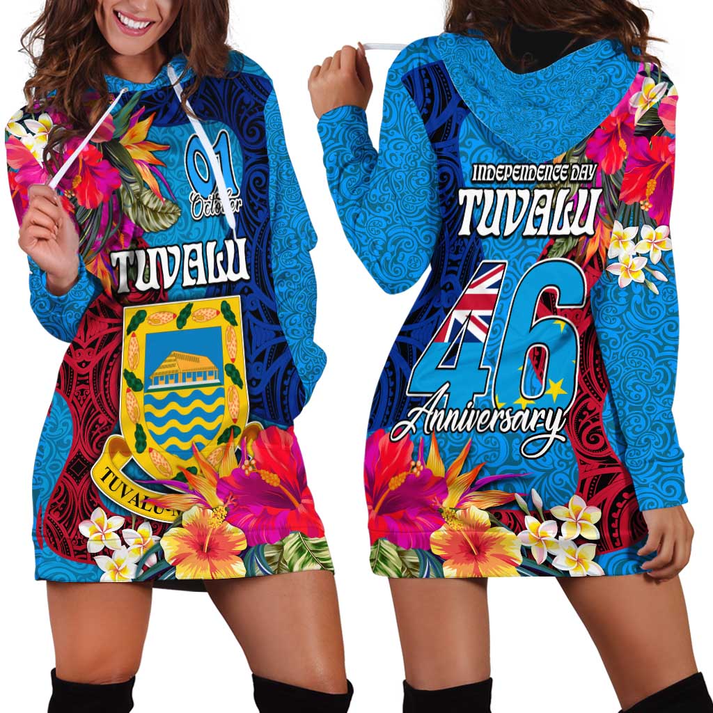 Tuvalu Independence Day Hoodie Dress 1st October 46th Anniversary Polynesian Jungle Flower LT03 - Polynesian Pride