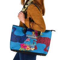 Tuvalu Independence Day Leather Tote Bag 1st October 46th Anniversary Polynesian Jungle Flower LT03 Blue - Polynesian Pride