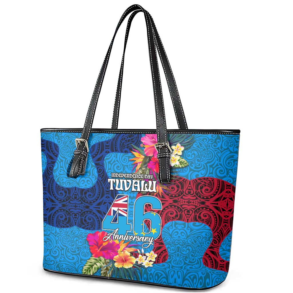 Tuvalu Independence Day Leather Tote Bag 1st October 46th Anniversary Polynesian Jungle Flower LT03 - Polynesian Pride