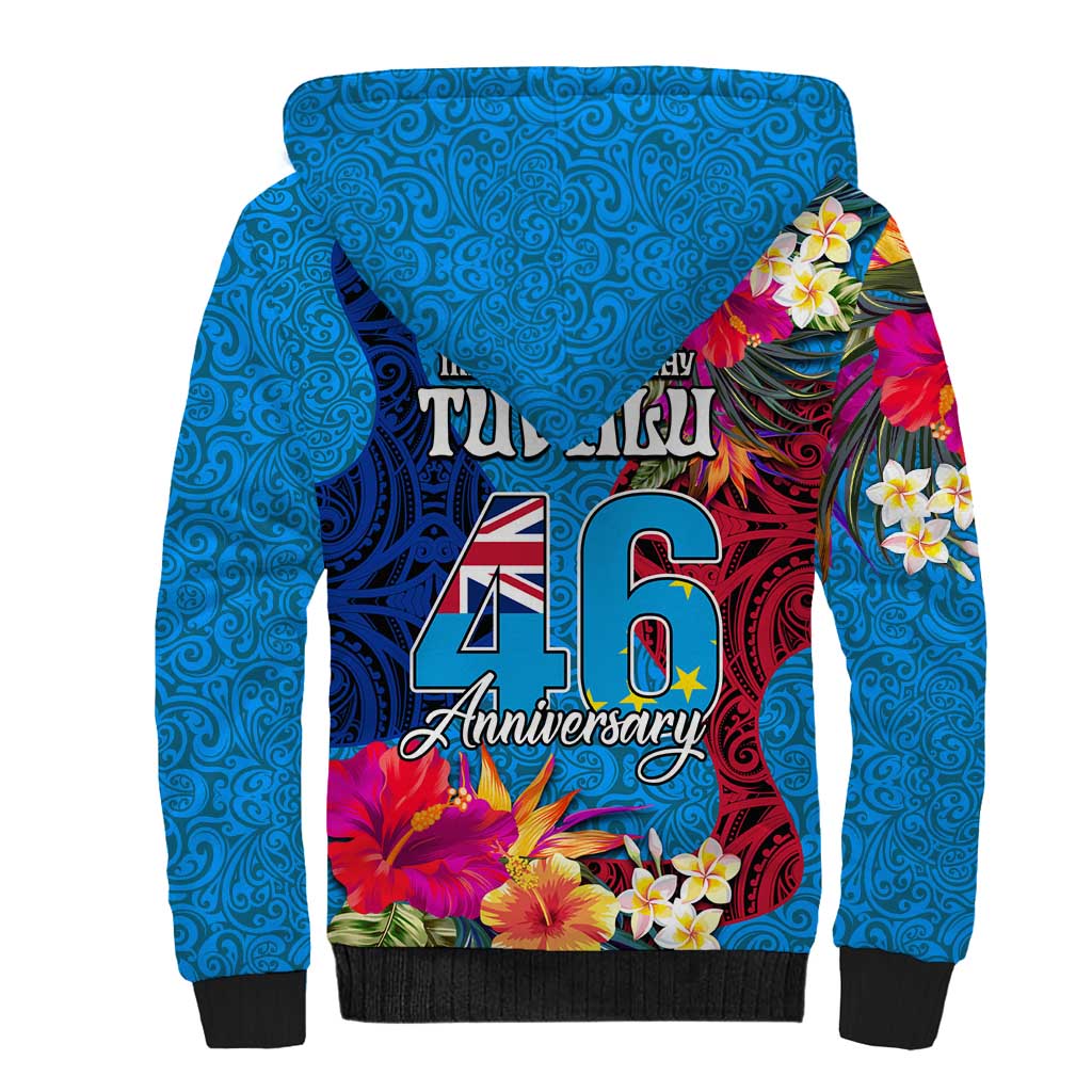 Tuvalu Independence Day Sherpa Hoodie 1st October 46th Anniversary Polynesian Jungle Flower LT03 - Polynesian Pride