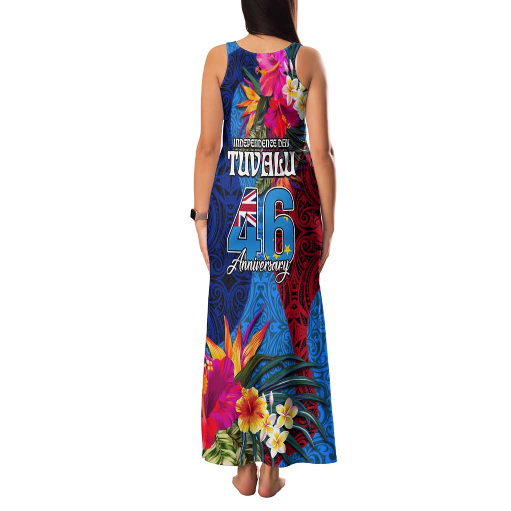 Tuvalu Independence Day Tank Maxi Dress 1st October 46th Anniversary Polynesian Jungle Flower LT03 - Polynesian Pride