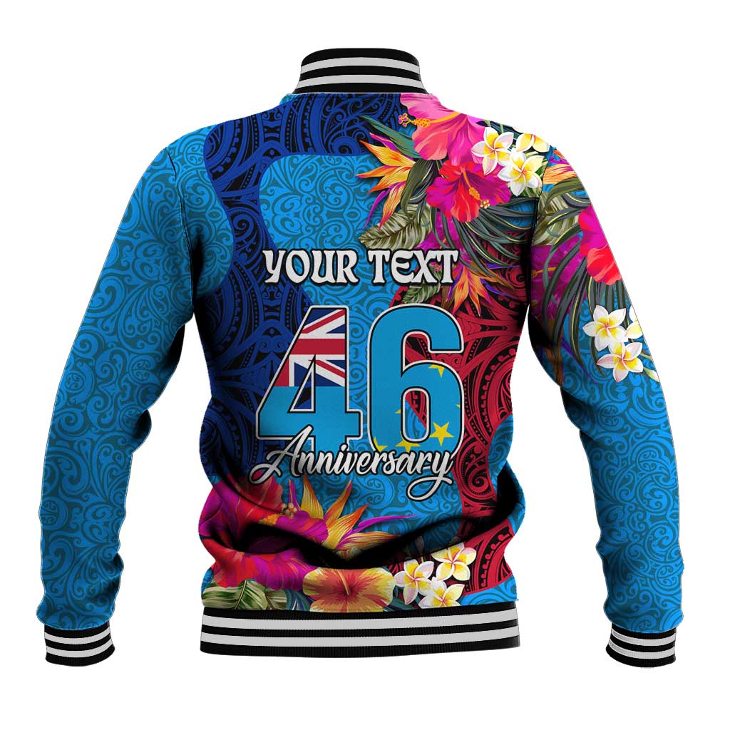 Personalised Tuvalu Independence Day Baseball Jacket 1st October 46th Anniversary Polynesian Jungle Flower LT03 - Polynesian Pride