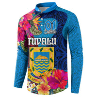 Personalised Tuvalu Independence Day Button Sweatshirt 1st October 46th Anniversary Polynesian Jungle Flower LT03 - Polynesian Pride