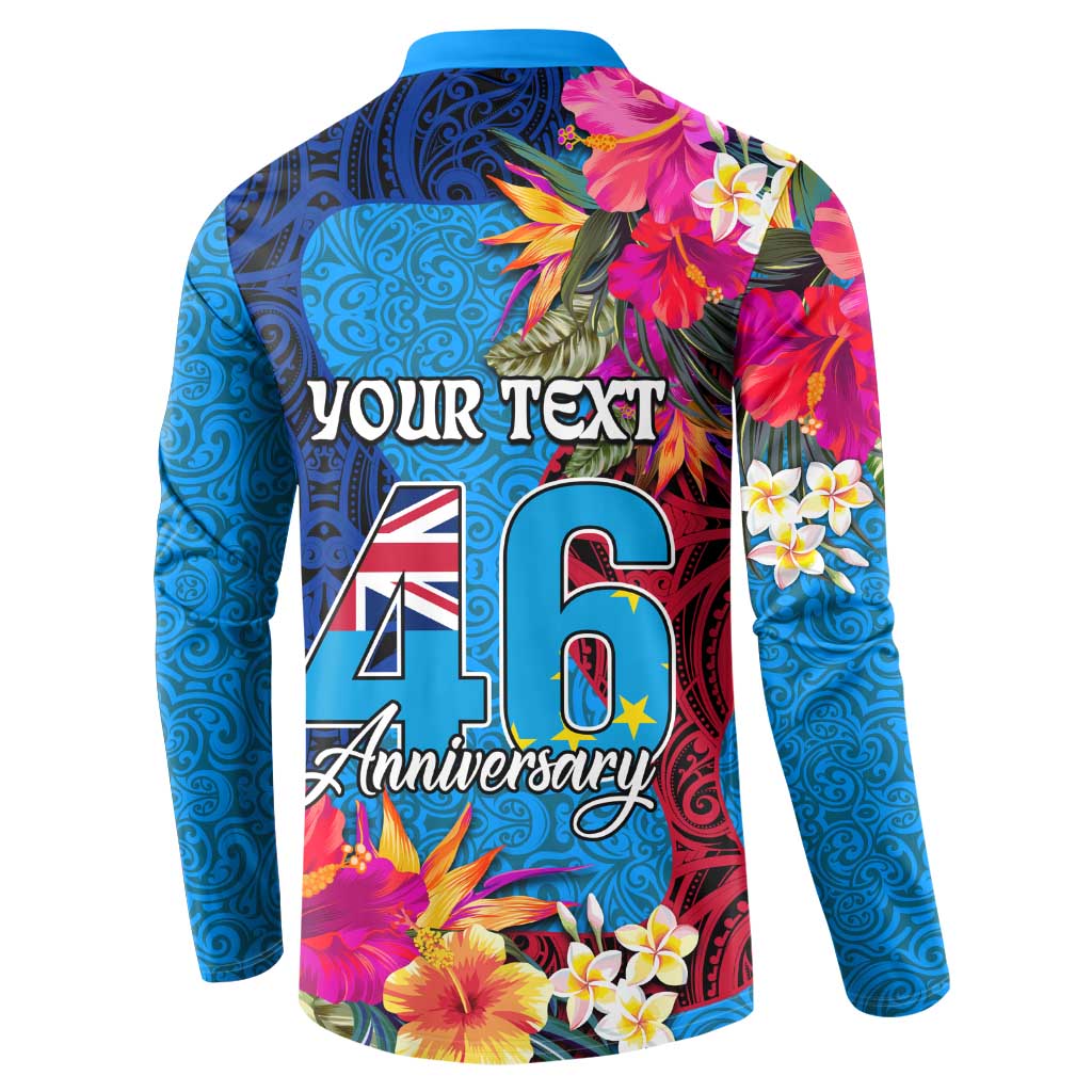 Personalised Tuvalu Independence Day Button Sweatshirt 1st October 46th Anniversary Polynesian Jungle Flower LT03 - Polynesian Pride