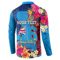 Personalised Tuvalu Independence Day Button Sweatshirt 1st October 46th Anniversary Polynesian Jungle Flower LT03 - Polynesian Pride