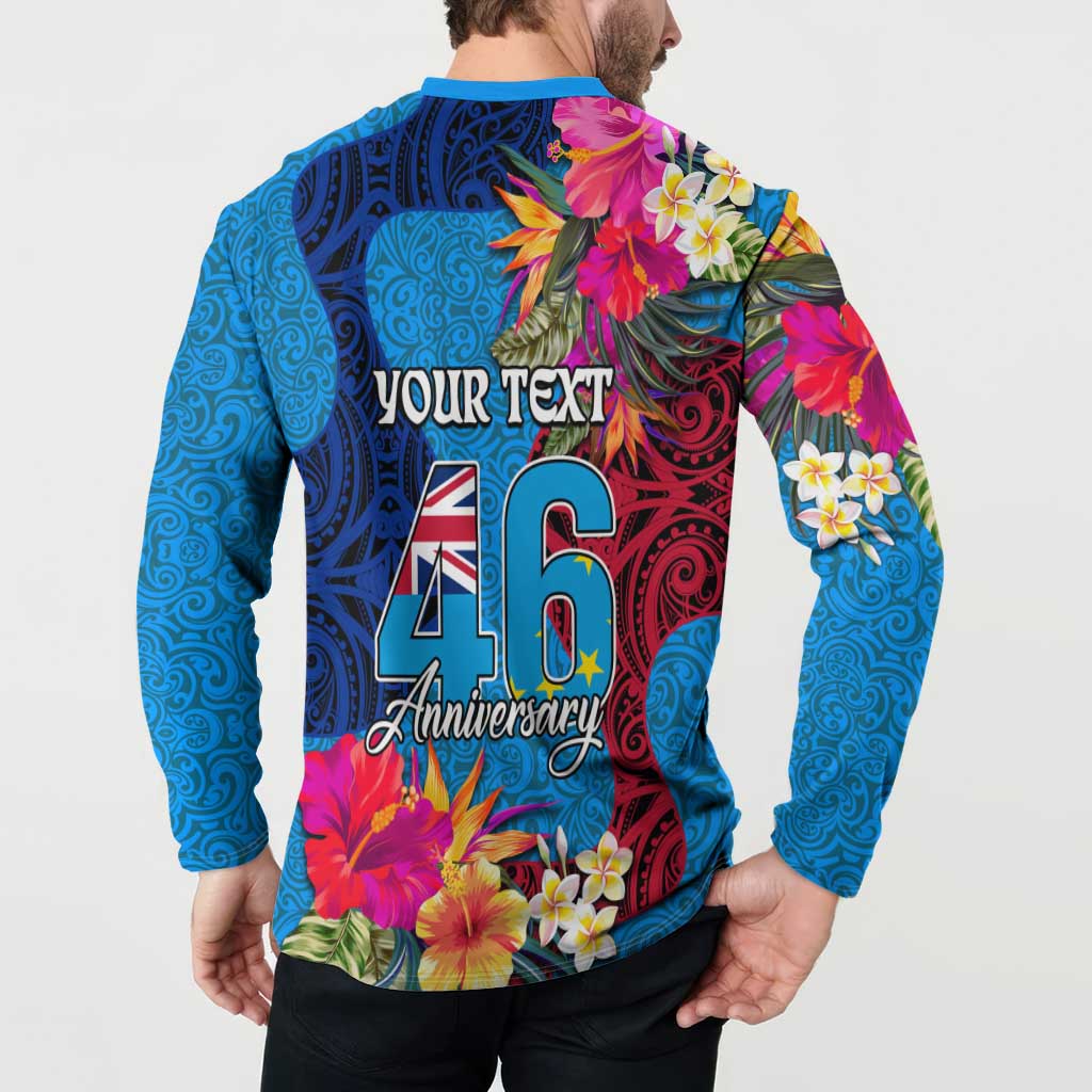 Personalised Tuvalu Independence Day Button Sweatshirt 1st October 46th Anniversary Polynesian Jungle Flower LT03 - Polynesian Pride