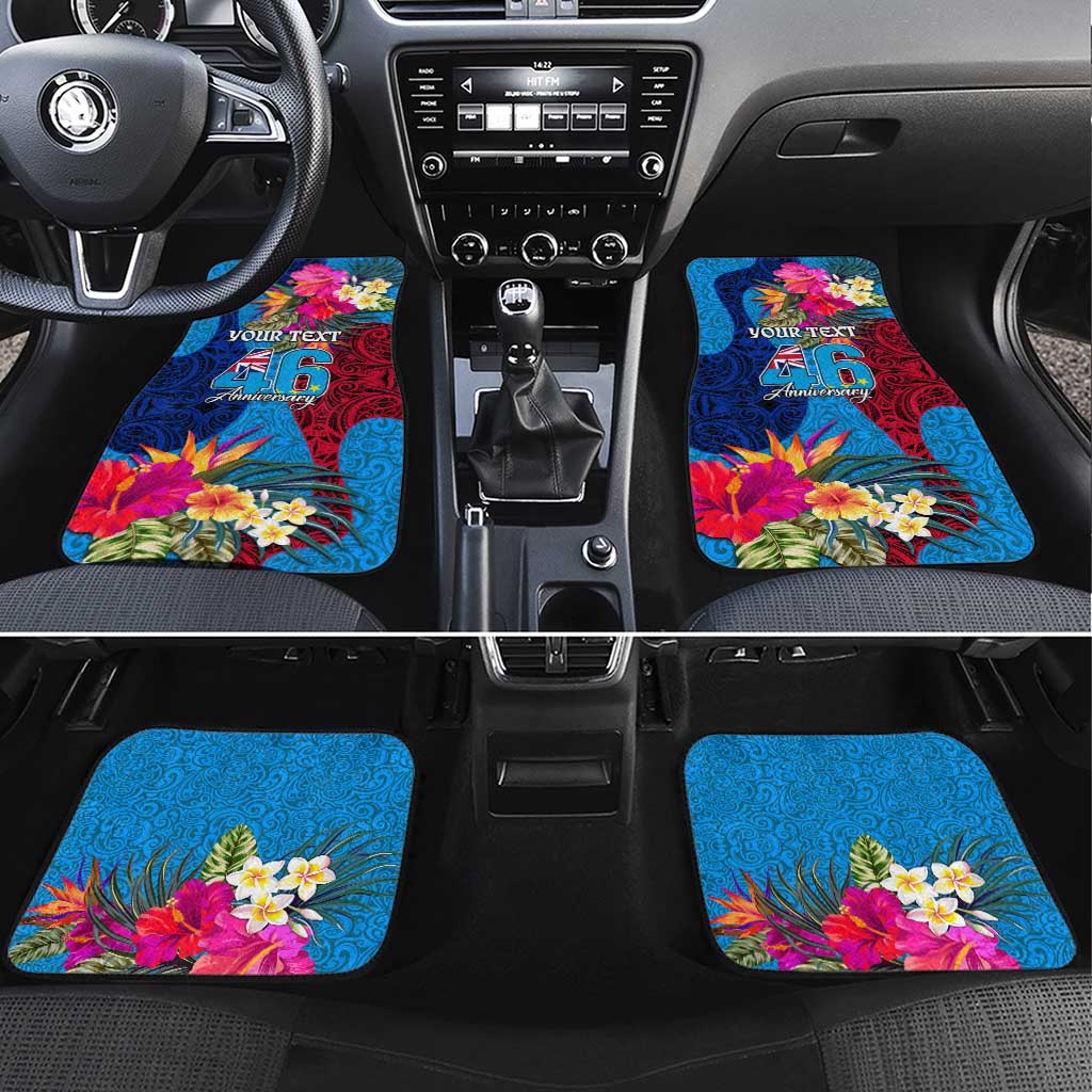 Personalised Tuvalu Independence Day Car Mats 1st October 46th Anniversary Polynesian Jungle Flower LT03 Set 4pcs Blue - Polynesian Pride