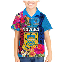 Personalised Tuvalu Independence Day Family Matching Mermaid Dress and Hawaiian Shirt 1st October 46th Anniversary Polynesian Jungle Flower