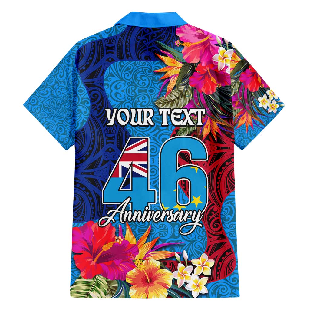 Personalised Tuvalu Independence Day Family Matching Off Shoulder Maxi Dress and Hawaiian Shirt 1st October 46th Anniversary Polynesian Jungle Flower