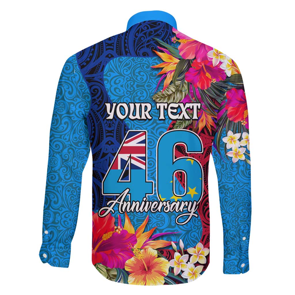Personalised Tuvalu Independence Day Family Matching Off Shoulder Maxi Dress and Hawaiian Shirt 1st October 46th Anniversary Polynesian Jungle Flower