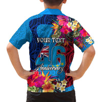 Personalised Tuvalu Independence Day Family Matching Off Shoulder Short Dress and Hawaiian Shirt 1st October 46th Anniversary Polynesian Jungle Flower LT03 - Polynesian Pride