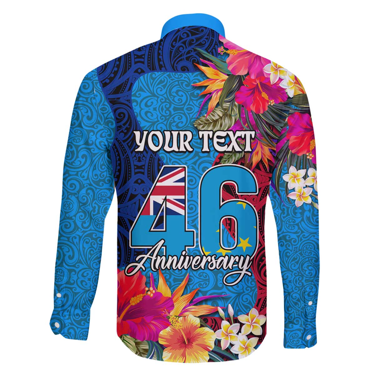 Personalised Tuvalu Independence Day Family Matching Off Shoulder Short Dress and Hawaiian Shirt 1st October 46th Anniversary Polynesian Jungle Flower LT03 - Polynesian Pride