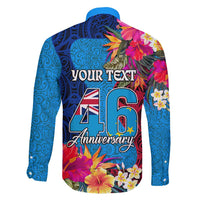 Personalised Tuvalu Independence Day Family Matching Tank Maxi Dress and Hawaiian Shirt 1st October 46th Anniversary Polynesian Jungle Flower