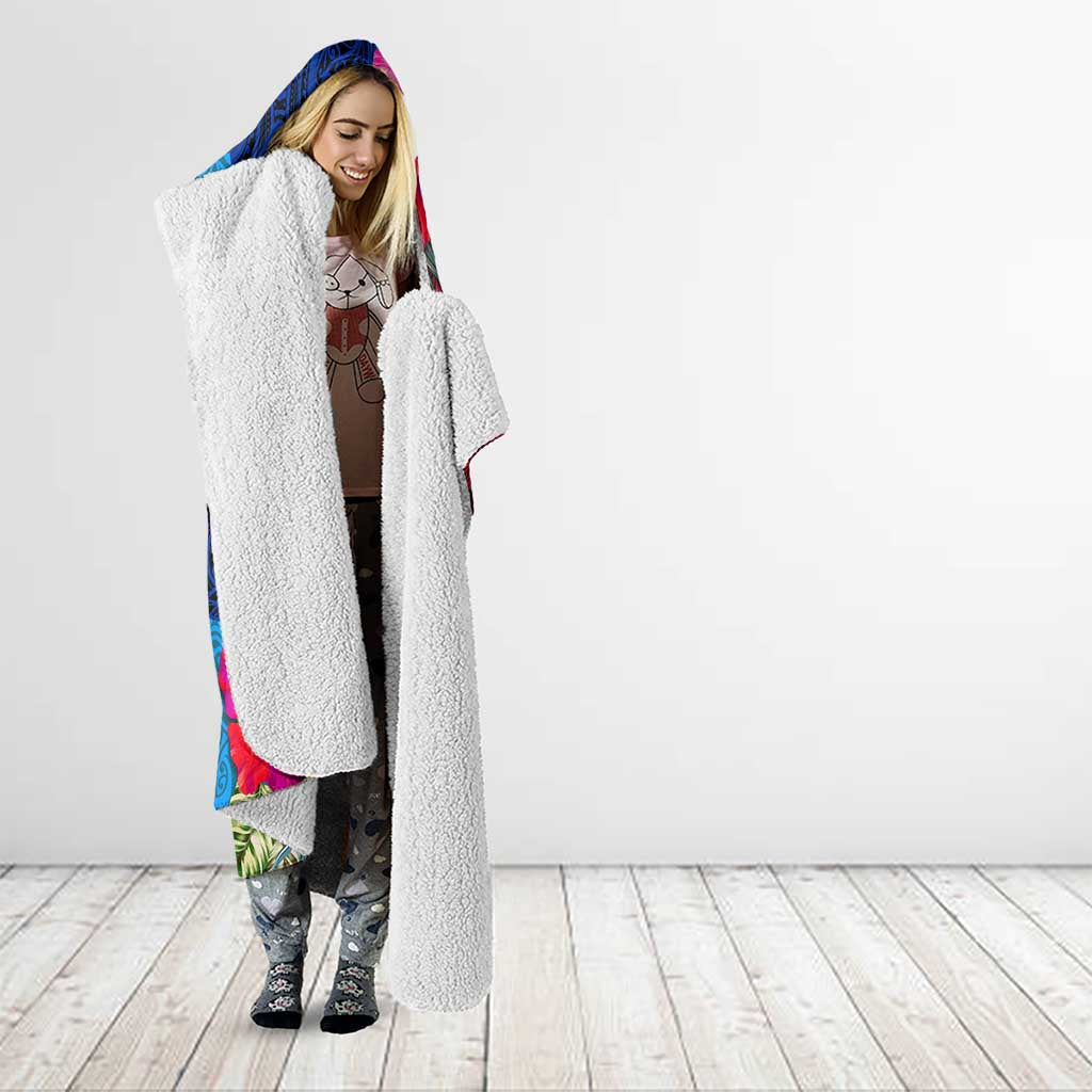 Personalised Tuvalu Independence Day Hooded Blanket 1st October 46th Anniversary Polynesian Jungle Flower LT03 - Polynesian Pride