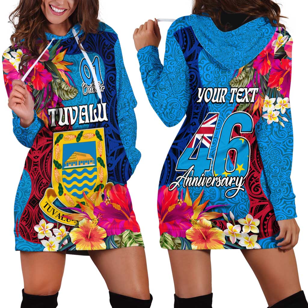 Personalised Tuvalu Independence Day Hoodie Dress 1st October 46th Anniversary Polynesian Jungle Flower LT03 - Polynesian Pride