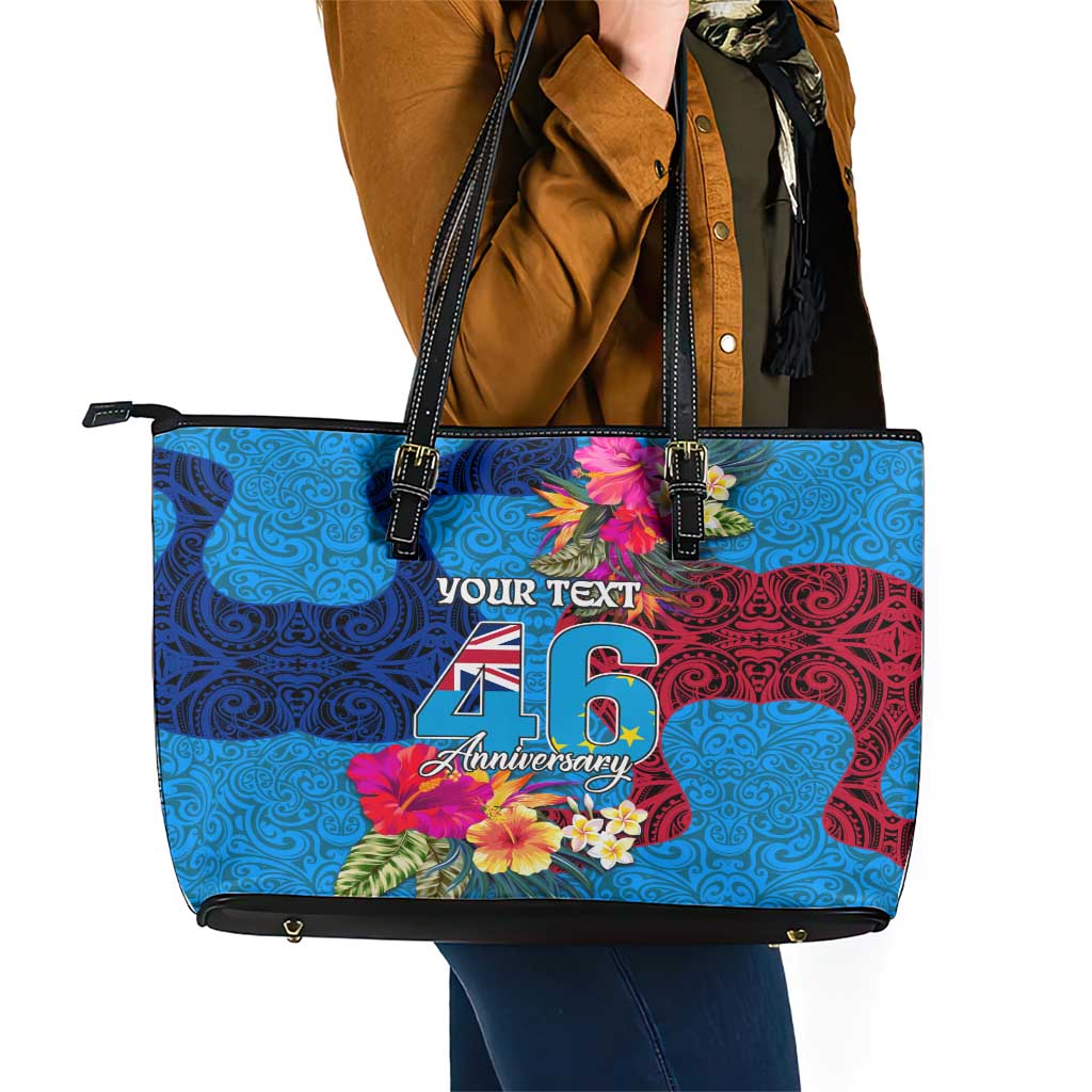 Personalised Tuvalu Independence Day Leather Tote Bag 1st October 46th Anniversary Polynesian Jungle Flower LT03 - Polynesian Pride
