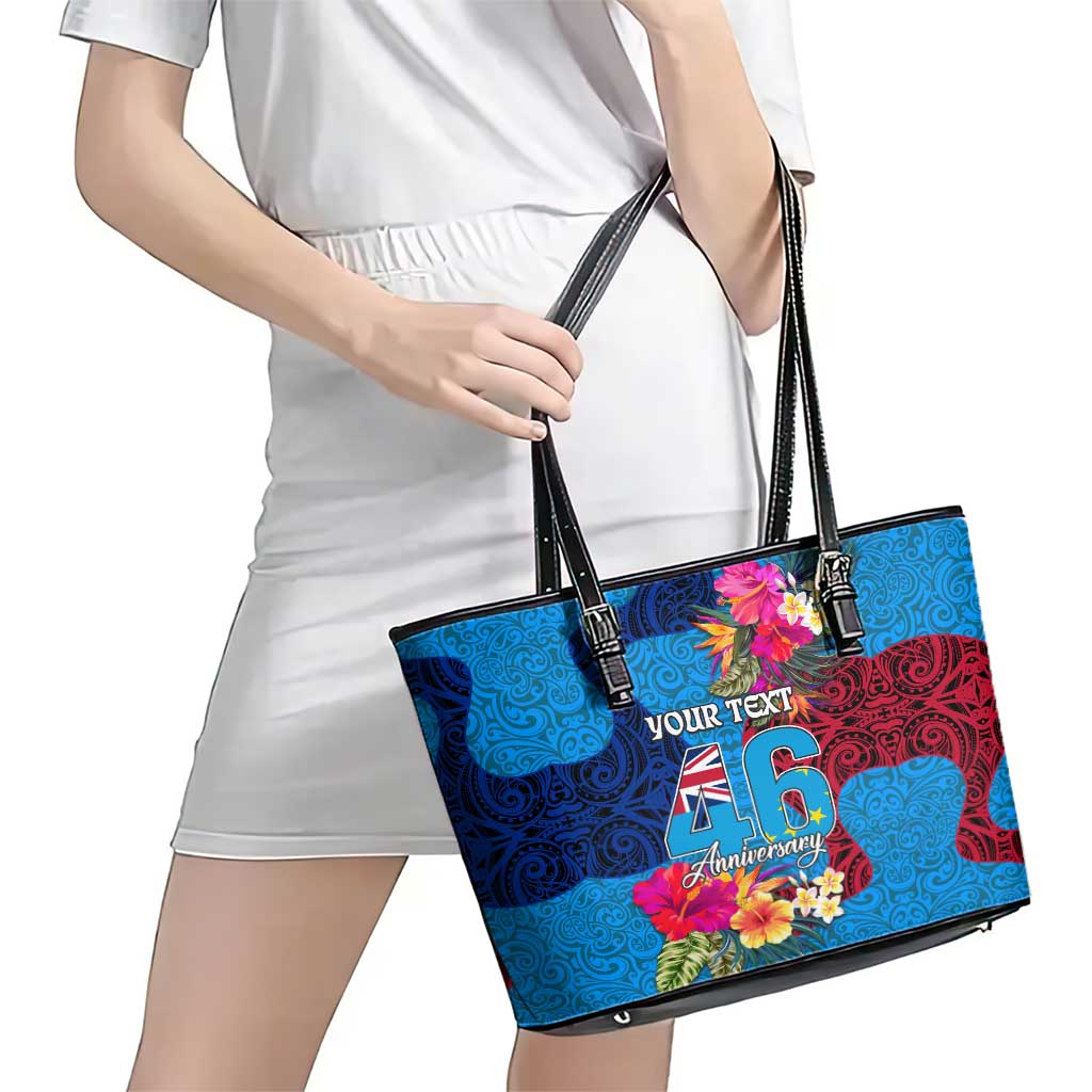 Personalised Tuvalu Independence Day Leather Tote Bag 1st October 46th Anniversary Polynesian Jungle Flower LT03 - Polynesian Pride
