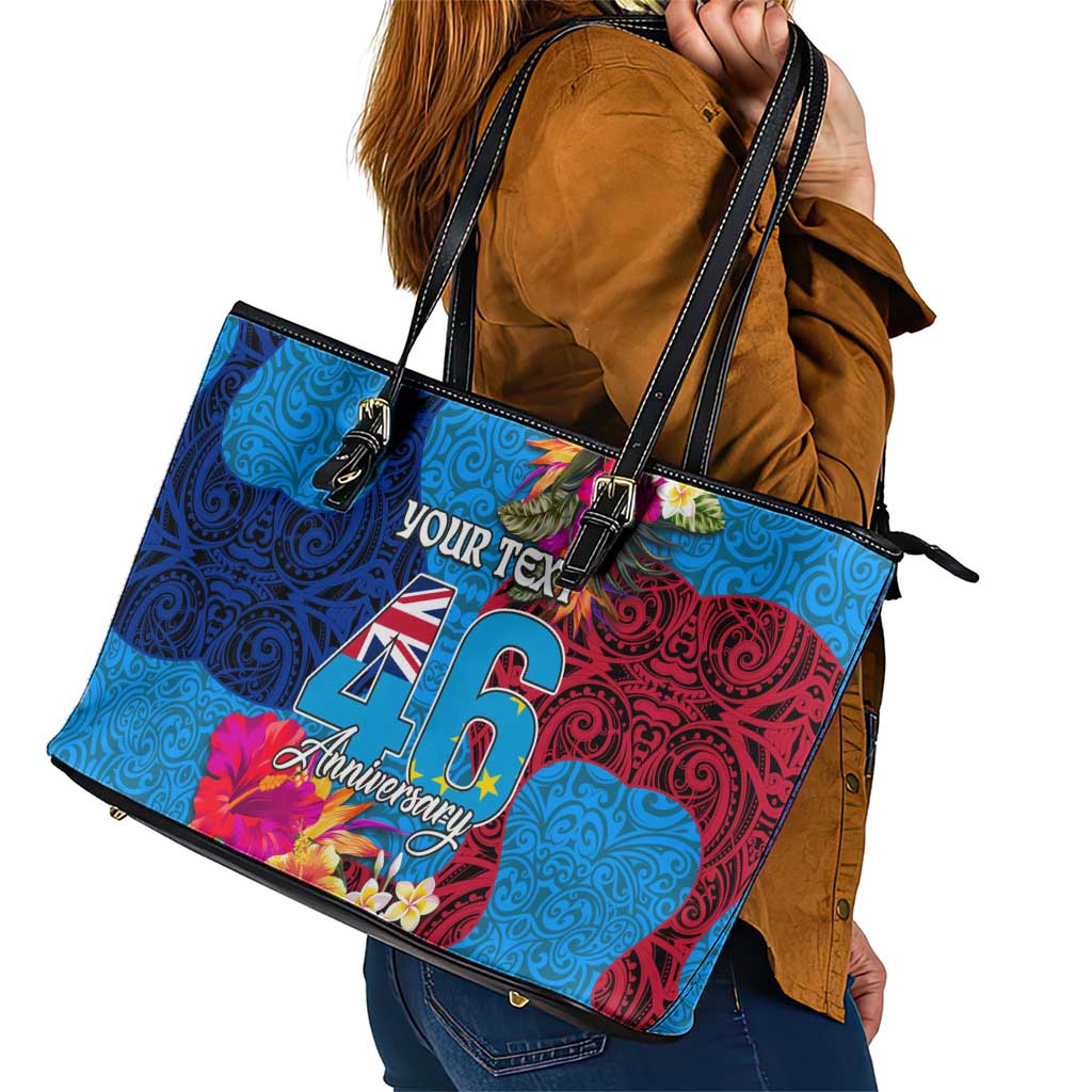 Personalised Tuvalu Independence Day Leather Tote Bag 1st October 46th Anniversary Polynesian Jungle Flower LT03 - Polynesian Pride