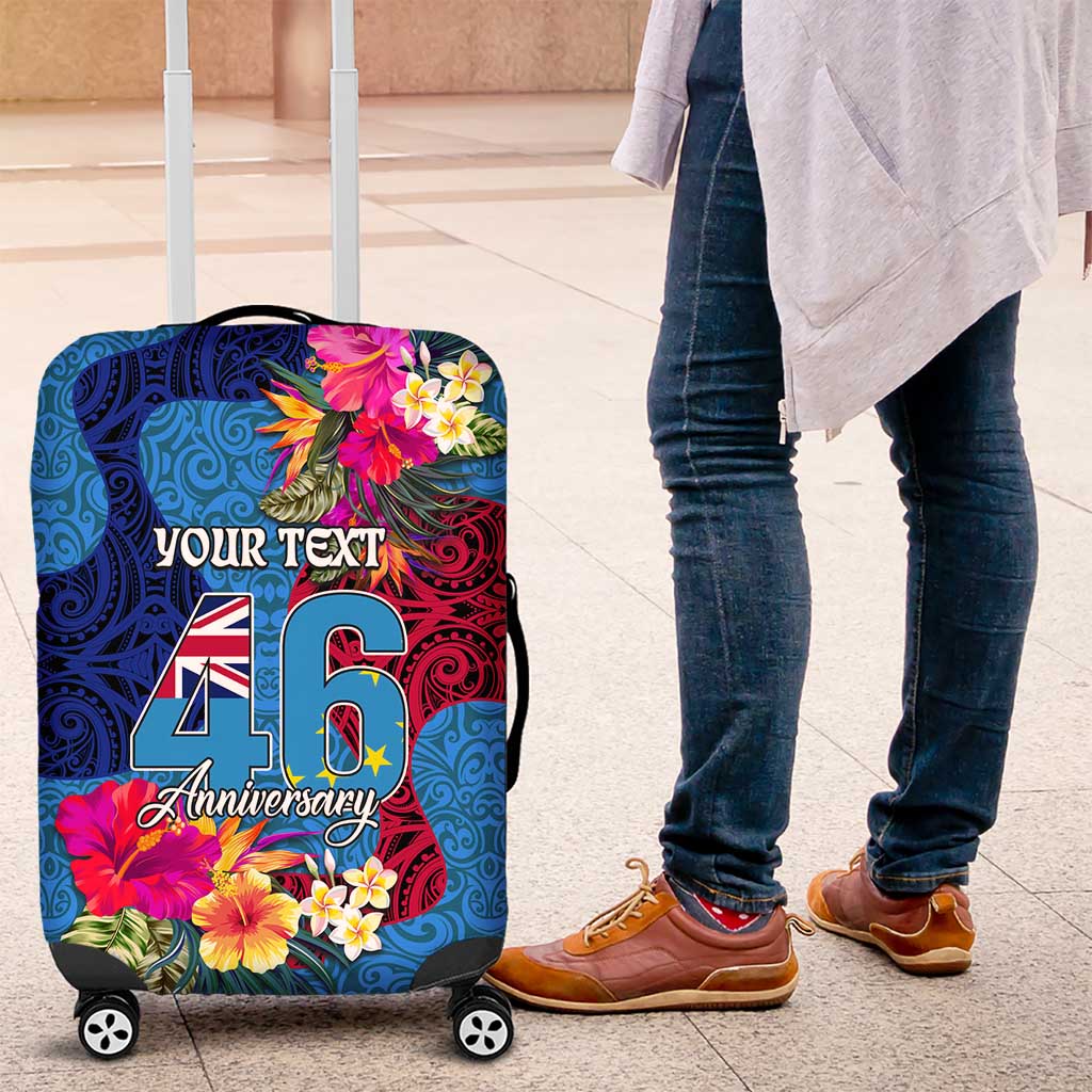 Personalised Tuvalu Independence Day Luggage Cover 1st October 46th Anniversary Polynesian Jungle Flower LT03 Blue - Polynesian Pride
