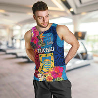 Personalised Tuvalu Independence Day Men Tank Top 1st October 46th Anniversary Polynesian Jungle Flower LT03 Blue - Polynesian Pride