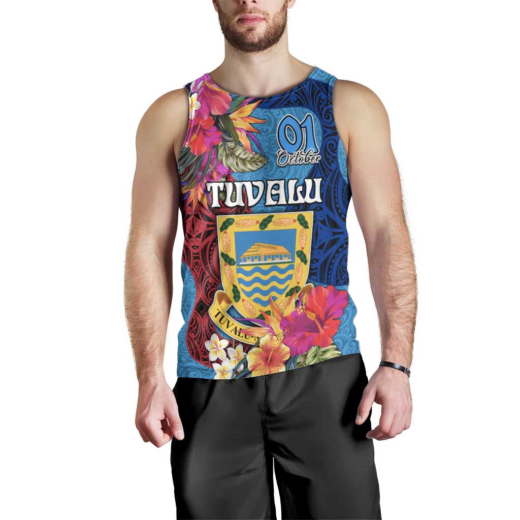Personalised Tuvalu Independence Day Men Tank Top 1st October 46th Anniversary Polynesian Jungle Flower LT03 - Polynesian Pride