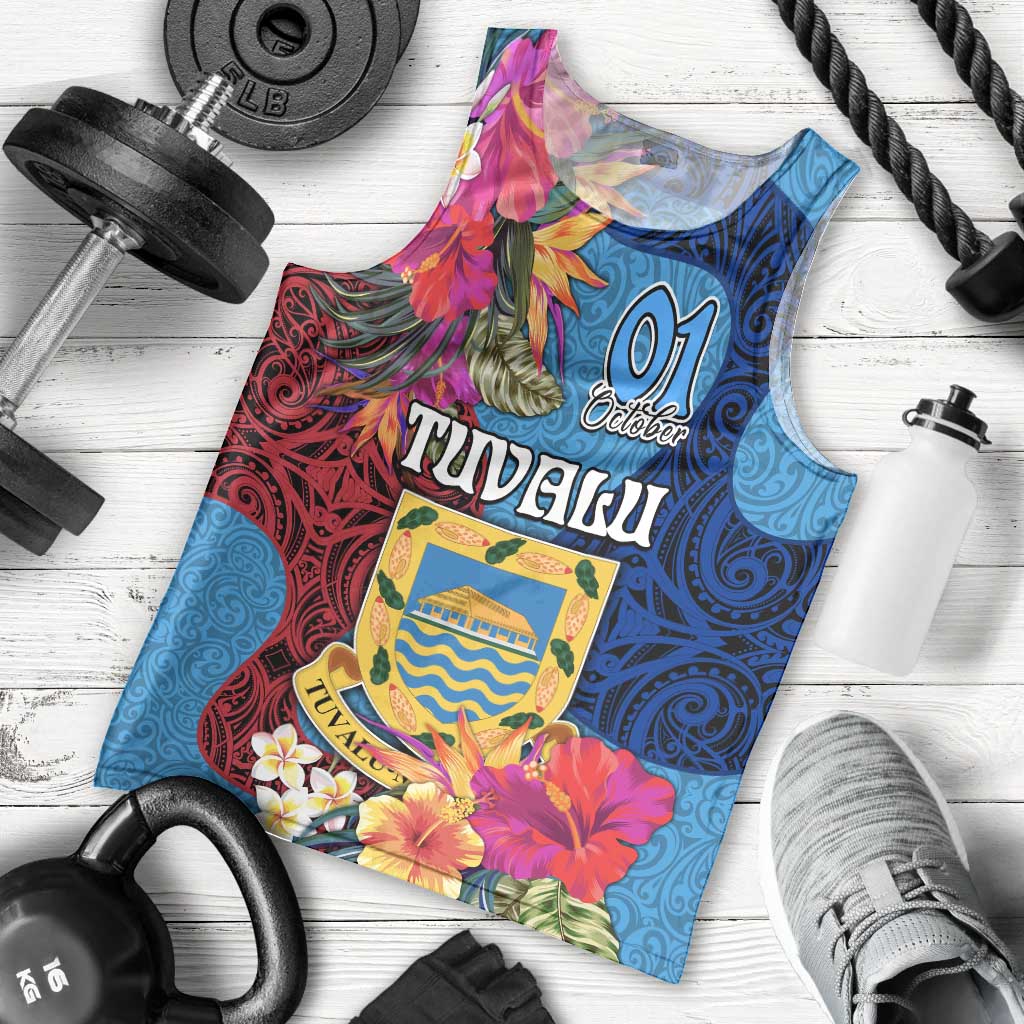 Personalised Tuvalu Independence Day Men Tank Top 1st October 46th Anniversary Polynesian Jungle Flower LT03 - Polynesian Pride