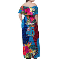 Personalised Tuvalu Independence Day Off Shoulder Maxi Dress 1st October 46th Anniversary Polynesian Jungle Flower LT03 - Polynesian Pride
