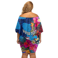 Personalised Tuvalu Independence Day Off Shoulder Short Dress 1st October 46th Anniversary Polynesian Jungle Flower LT03 - Polynesian Pride