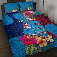 Personalised Tuvalu Independence Day Quilt Bed Set 1st October 46th Anniversary Polynesian Jungle Flower LT03 Blue - Polynesian Pride