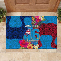 Personalised Tuvalu Independence Day Rubber Doormat 1st October 46th Anniversary Polynesian Jungle Flower LT03 Blue - Polynesian Pride