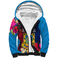 Personalised Tuvalu Independence Day Sherpa Hoodie 1st October 46th Anniversary Polynesian Jungle Flower LT03 Unisex Blue - Polynesian Pride