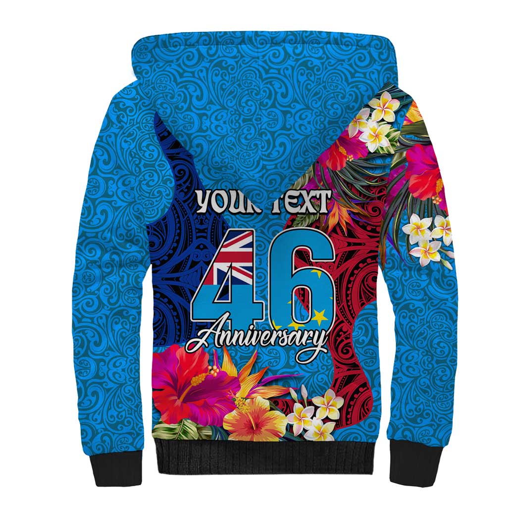 Personalised Tuvalu Independence Day Sherpa Hoodie 1st October 46th Anniversary Polynesian Jungle Flower LT03 - Polynesian Pride