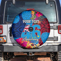 Personalised Tuvalu Independence Day Spare Tire Cover 1st October 46th Anniversary Polynesian Jungle Flower LT03 Blue - Polynesian Pride