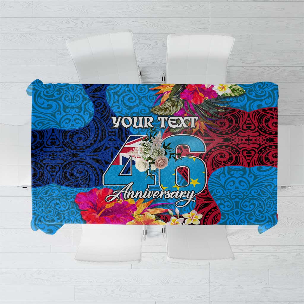 Personalised Tuvalu Independence Day Tablecloth 1st October 46th Anniversary Polynesian Jungle Flower LT03 Blue - Polynesian Pride