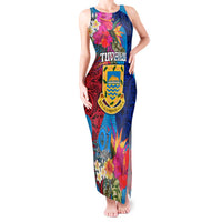 Personalised Tuvalu Independence Day Tank Maxi Dress 1st October 46th Anniversary Polynesian Jungle Flower LT03 Women Blue - Polynesian Pride