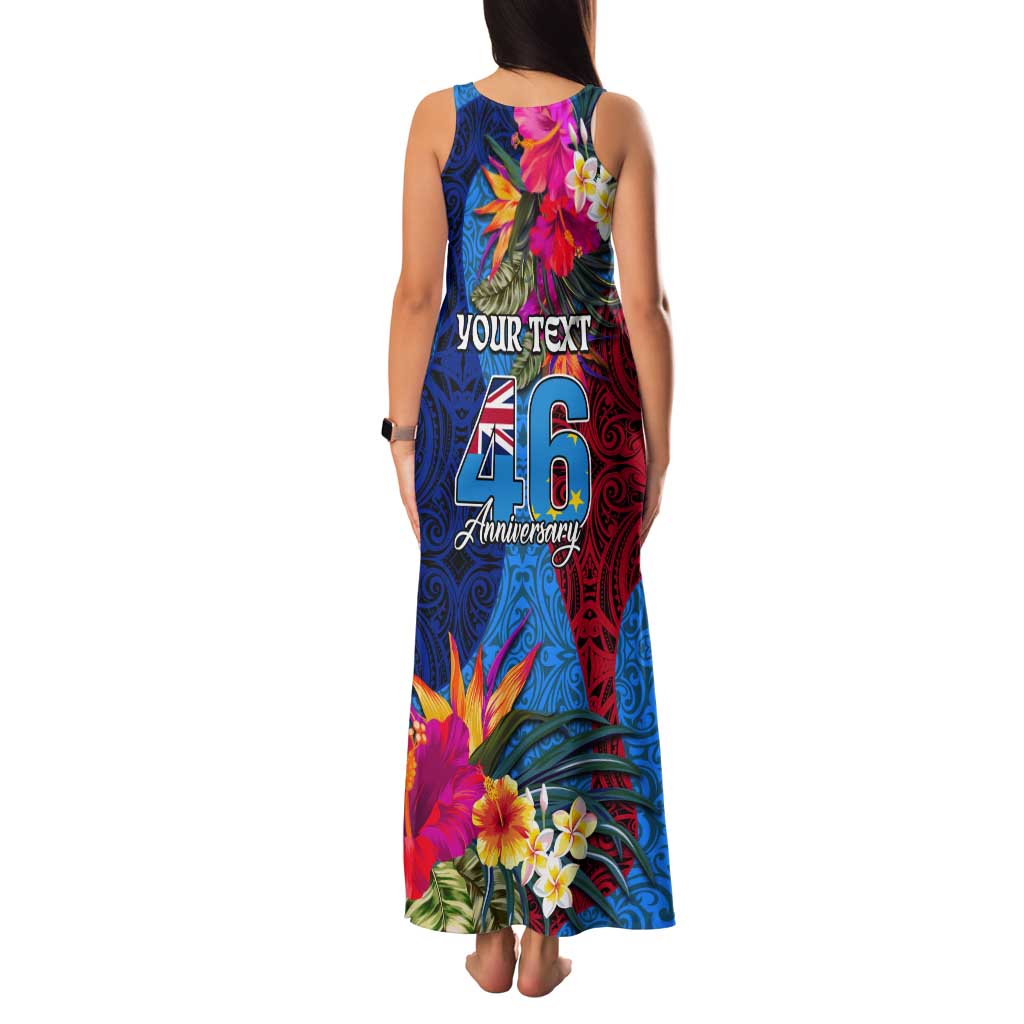 Personalised Tuvalu Independence Day Tank Maxi Dress 1st October 46th Anniversary Polynesian Jungle Flower LT03 - Polynesian Pride