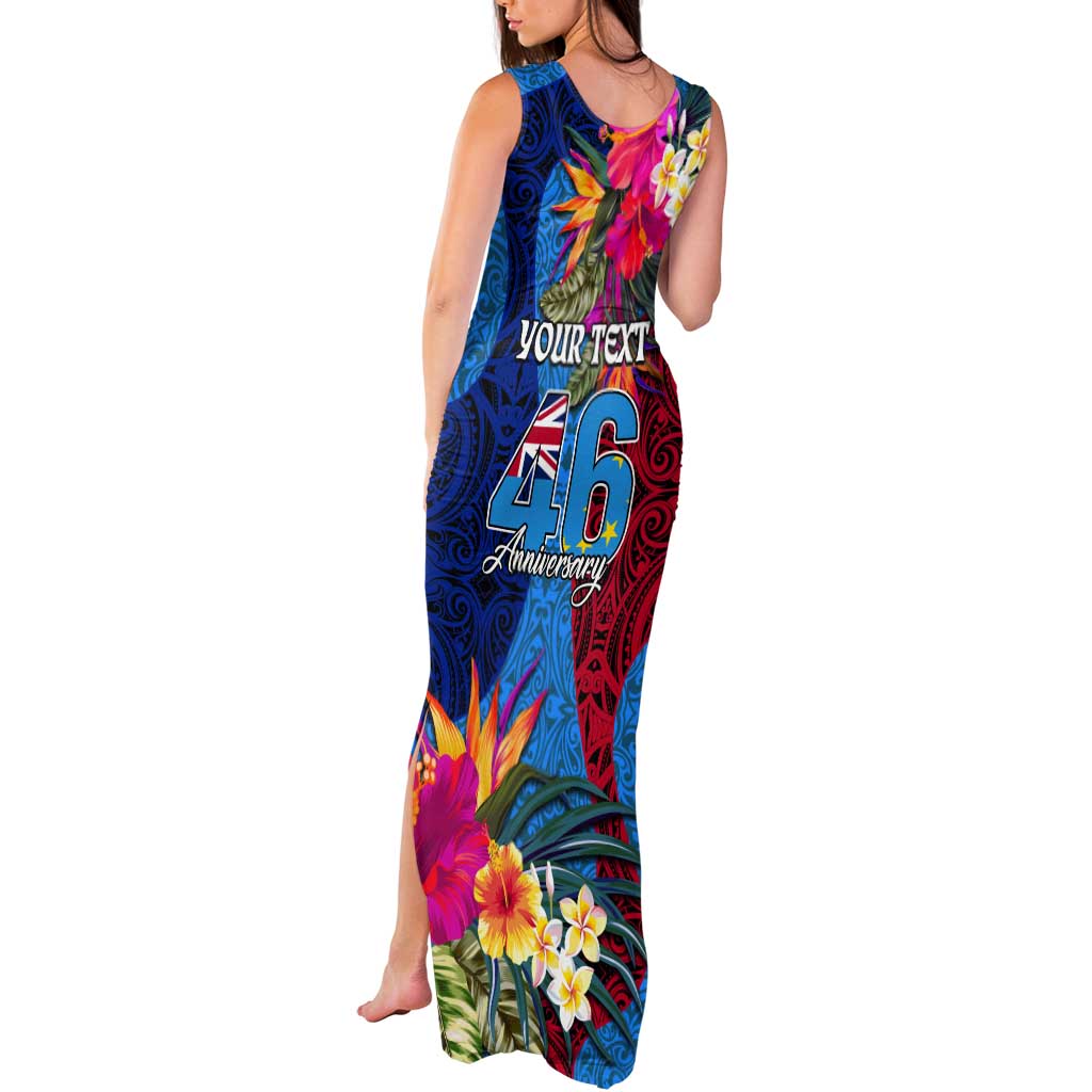 Personalised Tuvalu Independence Day Tank Maxi Dress 1st October 46th Anniversary Polynesian Jungle Flower LT03 - Polynesian Pride