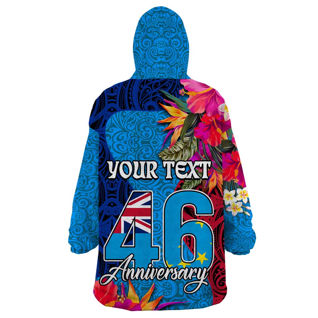 Personalised Tuvalu Independence Day Wearable Blanket Hoodie 1st October 46th Anniversary Polynesian Jungle Flower LT03 - Polynesian Pride